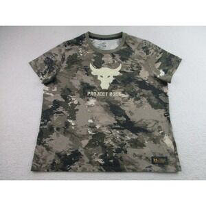 Under Armour‎ Project Rock Shirt Womens XL Green Camo Freedom Bull Logo